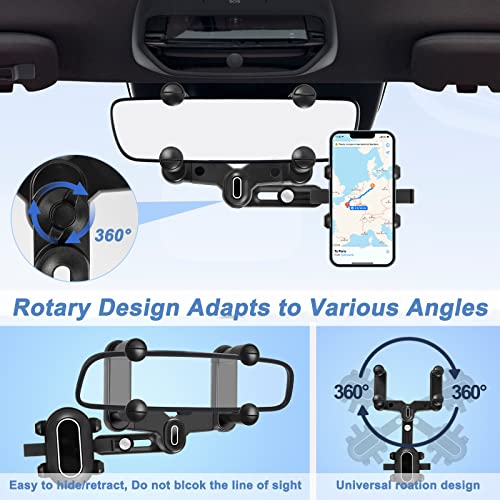 Image of LURICO Mobile Phone Holder Car Rear View Mirror - Universal 360 Rotatable and Retractable Phone Holder - Multifunctional Holder for All Smartphones