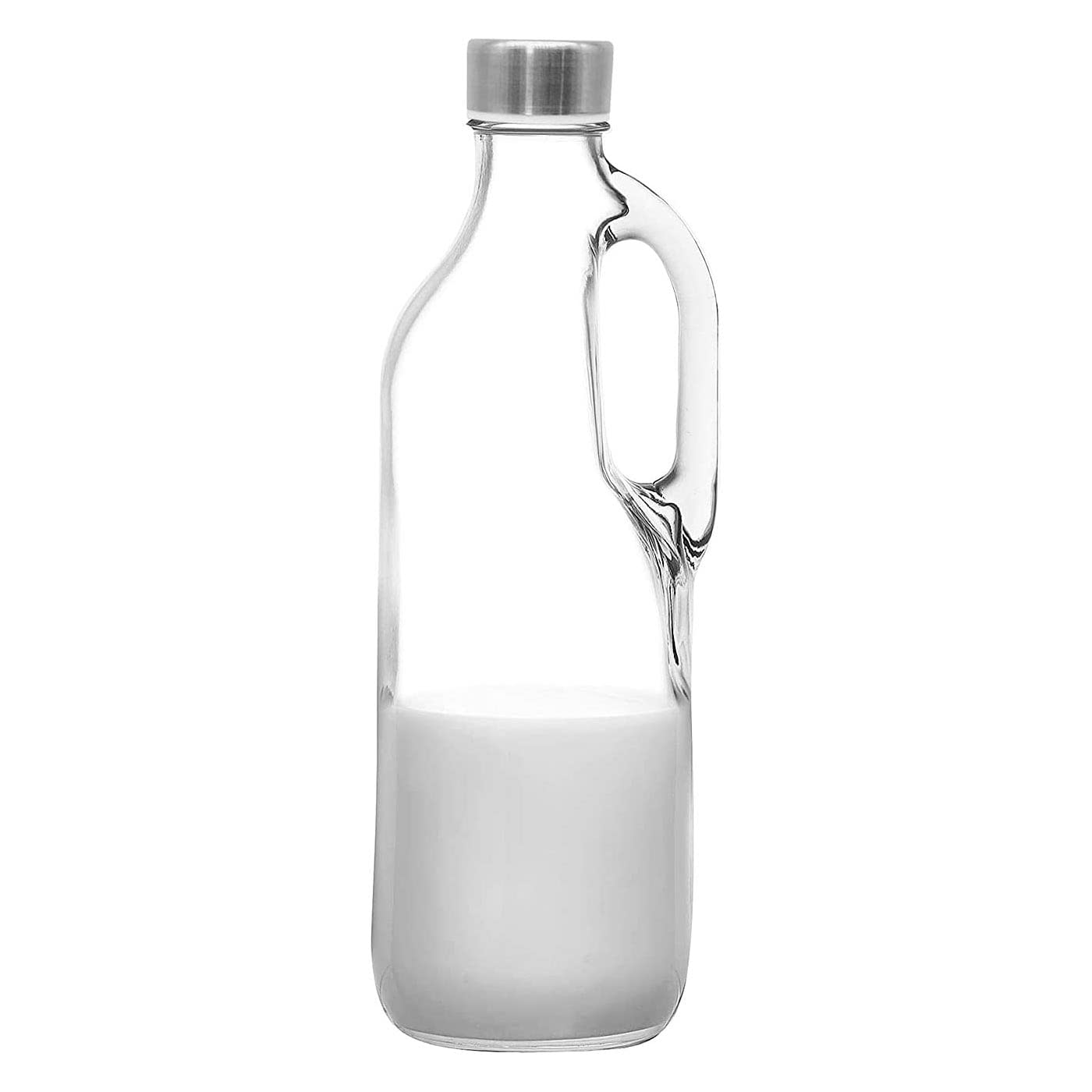 Pack de 2 botellas de cristal con asa 1000 ml, tapa de rosca de plástico y metal, jarra dispensadora 24,7 x 9,5 cm