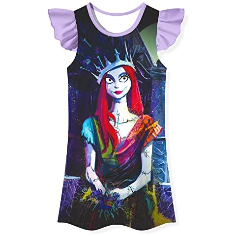 DJYLBV Girls Cute Cartoon Dress Princess Short Sleeve Clothes Round Neck Dresses for Kid 4-12T A Purple Cover