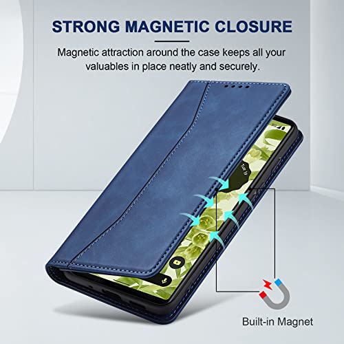 Image of Jasonyu Flip Wallet Case for Google Pixel 6 5G,Leather Magnetic Folio Cover with Card Holder,Kickstand - TPU Shockproof Durable Protective Phone Case,Blue
