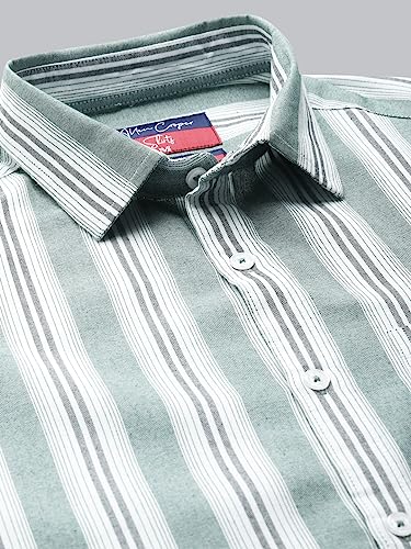Image of Allen Cooper Pure Cotton Striped Full Sleeve Shirts for Men(67OW-42) Olive-White