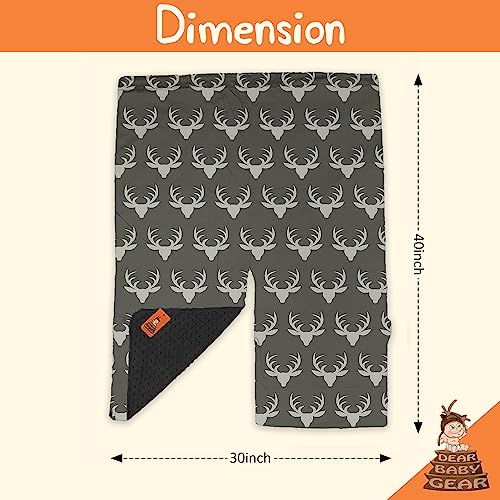 Image of Dear Baby Gear - 40x30 Car Seat Canopy, Infant Carrier Cover for Boys & Girls, Cozy Fall Baby Shower Gift, Nursing & Stroller Use, Newborn Travel Sunshade Accessory, Antlers on Grey, Black Dot