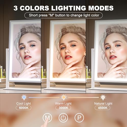 10 x 12 LED Makeup Mirror with Lights and 10X Magnifying Glass for Vanity - Smart Touch, 3 Color Modes, Brightness Adjustment, 360° Rotation