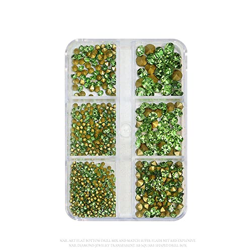Green Rhinestones 1060PCS in 6 Sizes Nail Gems, Crystal