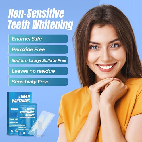 Image of Teeth Whitening Strips - Dental Whitening Kit for Brighter Smile - Fast Stain Remover - Enamel-safe, Non-Alcoholic, Vegan Sensitive Teeth - 42 Strips
