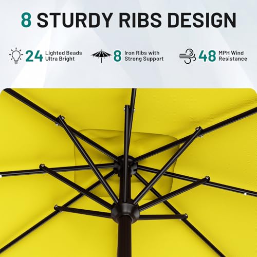 Image of AreShark 8' X 10' Rectangular Patio Umbrella with Solar Lights, Lighted Solar Umbrella with Crank, Outdoor Table Umbrella for Garden, Deck, Backyard, Pool and Beach, Yellow
