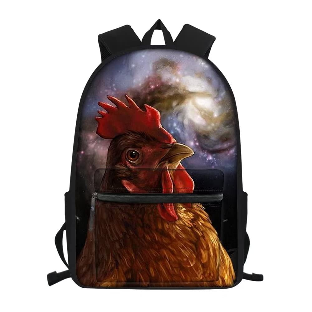 AmzbeautyCool Galaxy School Bag Wolf Print Backpack with Front Pocket, Chicken-c, 15.6 Inch