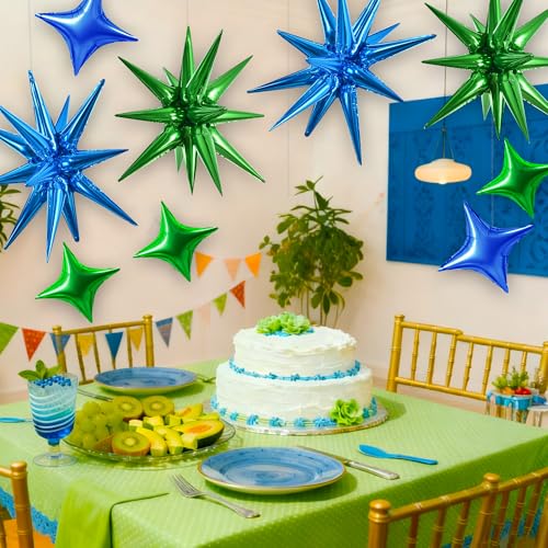 Image of TONIFUL 18Pcs 22Inch Blue Green Large Explosion Star Mylar Balloons and 10Inch Four Pointed Star Balloons Set for Christmas New Year Birthday Wedding Bridal Shower Anniversary Photo Booth Supplies