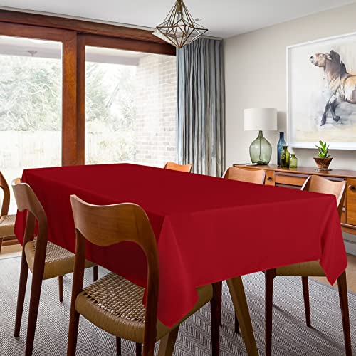 Image of sancua 2 Pack Red Tablecloth 54 x 78 Inch, Rectangle 4 Feet Table Cloth - Stain and Wrinkle Resistant Washable Polyester Table Cover for Dining Tables, Buffet Parties and Camping