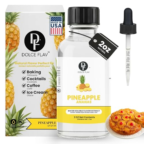 Image of Dolce Flav Natural Pineapple Extract - 2 oz Water-Soluble Pure Pineapple Flavoring Drops for Baking, Drinks & Desserts | Highly Concentrated | Sugar Free | Allergen Free | Made in USA