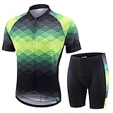 BALEAF Men's Cycling Jersey Set Bicycle Short Sleeve Mountain Bike Shirts Clothing Outfit MTB Summer UPF50+ Black/Yellow/Green Size L