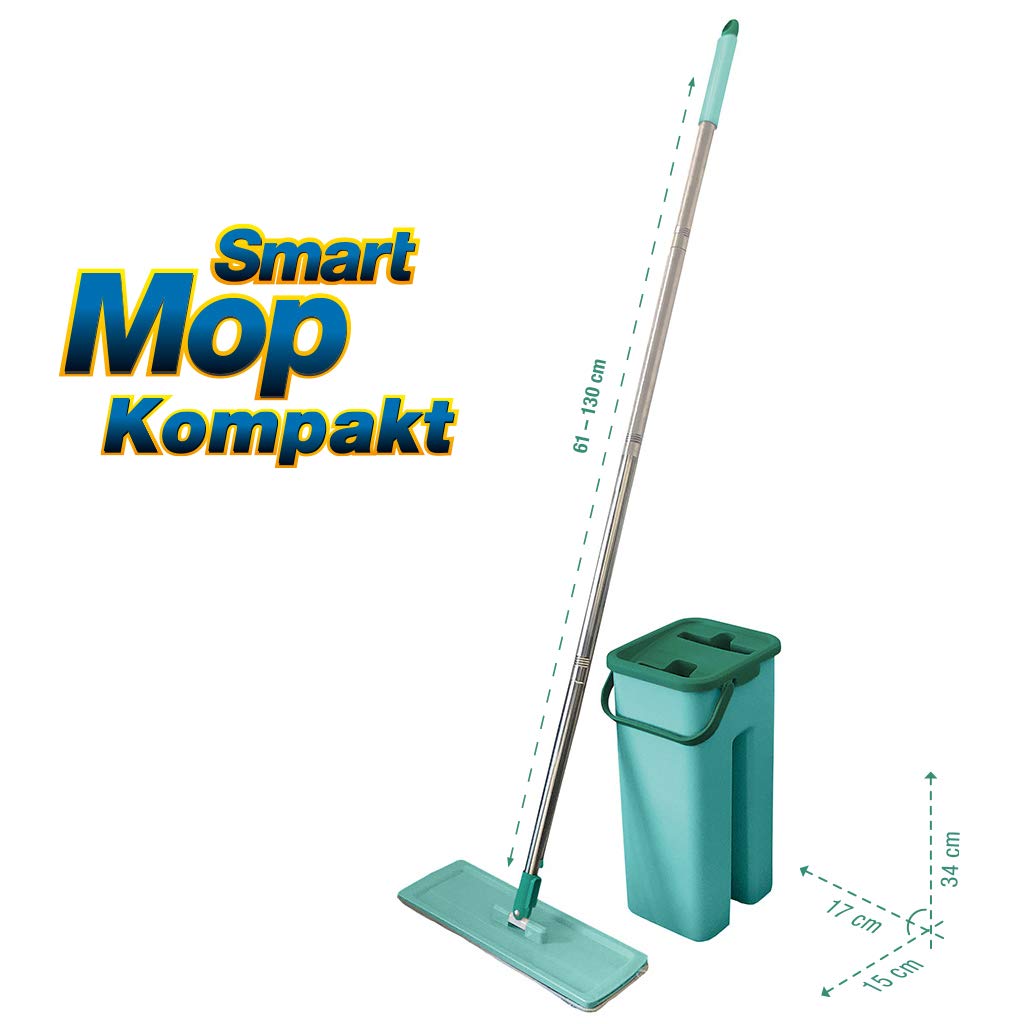 Mocio lavapavimenti Smart Mop| Mocio compatto per pulizia casa con secchio lavapavimenti | Mop lavapavimenti con mocio microfibra | Spazzolone con secchio (Verde)