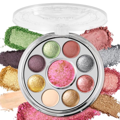 UCANBE Baked Eyeshadow Palette with Blush, 9 Color High Pigment Eye Shadow & Cheek Makeup Palette, Blendable Matte Glitter Metallic Shimmer Shades, Rotating Compact Design, 01 Medieval Banquet