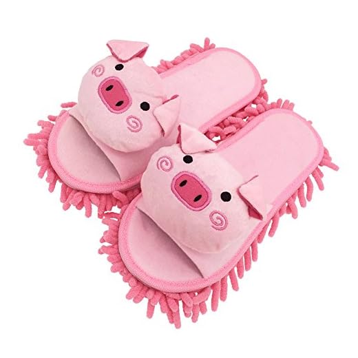 Selric Cute Piggy Mircofiber Dusting Slippers Open Toe Slippers Pink, Chenille Cleaning Mop Slippers Floor Mop Shoes Detachable Cleaning Tool 9 7/9 Inches Size:5.5-8.5