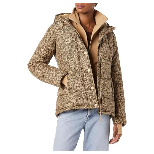 Amazon Essentials Abrigo Plumífero con Capucha de Manga Larga y Alta Densidad (Disponible en Tallas Grandes) Mujer, Camel, Guepardo, 6XL Grande
