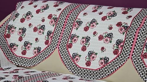 Image of Fab Nation Sofa Cover L Shape 7 Seater with Corner L Type Fully Covered Sofa Set for Living Room | Cotton Sofa Slipcovers for 4 + 3 Seaters Cover with 1 Table Cover | Garden Pink