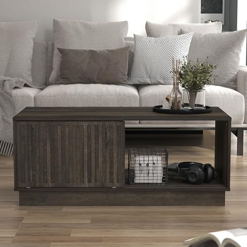 Galano Ryuki Coffee Table - Modern Distressed Oak Finish - Storage Cabinet for Entryway - Foyer - Living Room - Space Saving (Dark Oak)