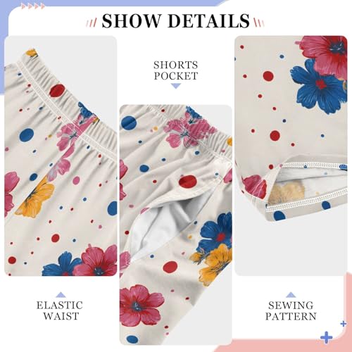 Pajama Pants Lounge Sleep PJ Bottoms Sleepwear Elastic Waist Drawstring S Flower Colored Polka Dot4