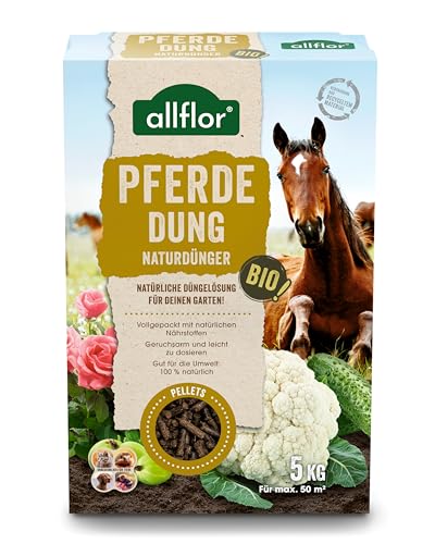 Allflor Pferdedung gekörnt 1 x 5 Kg in Faltschachtel - Pferdemist als Dünger - rein biologisch-organischer Universaldünger - Pferdedünger - Für alle Garten-, Obst- & Gemüsepflanzen
