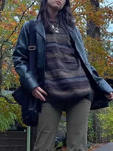 Women Y2k Striped Sweater Pullover Oversized Vintage Knitted Jumpers Sweatshirt Fairycore Preppy Knitwear3