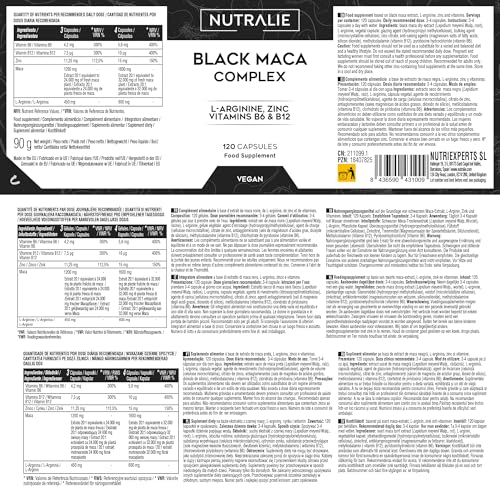 Maca Negra Andina 32.000mg - Potencia 20:1 + Energia con L-Arginina + Zinc + B6 + B12 - Maca Peruana - 120 Cápsulas Black Maca Complex Nutralie