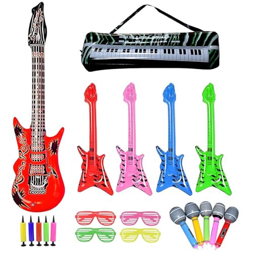 9 Stück Aufblasbare Gitarre Set, Luftgitarren Zum Aufblasen, Aufblasbare...