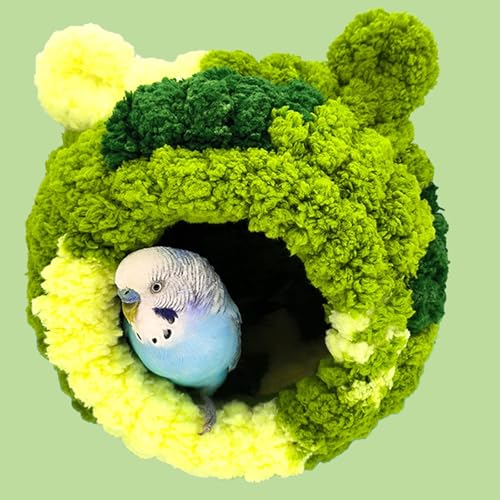 Image of Winter Warm Bird Nest, Coral Velvet Parrot Breeding House for Cage Forest Green Bird Bed for Canary Parakeet and Other Small Medium Pets (Small)