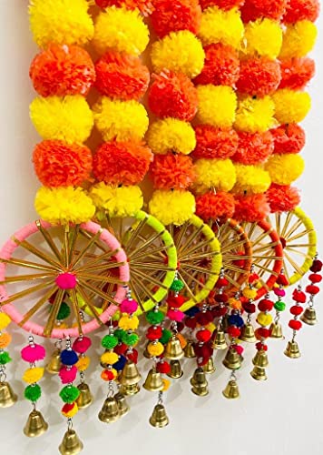 Image of Sphinx Artificial Marigold Fluffy Flowers Garlands for Decoration - Pack of 5 (Y and D Raj Round Mix)