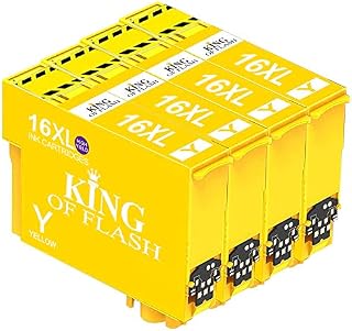 KING OF FLASH Replacement for Epson 16 16XL Ink Cartridges Compatible for Epson Workforce WF-2750 WF-2760 WF-2010 WF-2630 WF-2510 WF-2520 WF-2660 WF-2540 WF-2650 WF-2530 (4 Yellow)