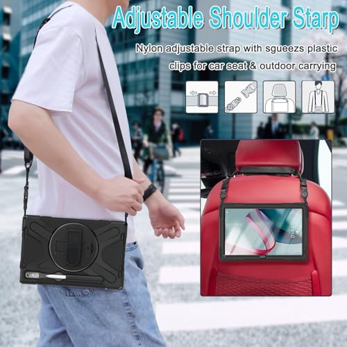 Image of Junfire for Lenovo Tab P11 Pro Gen 2 Case 11.2 inch, Shockproof Rugged Case for Lenovo P11 Pro (2nd Gen) 2022 Tablet with 360 Rotating Kickstand Hand Strap Shoulder Belt for TB-132FU /TB-138FC-Black
