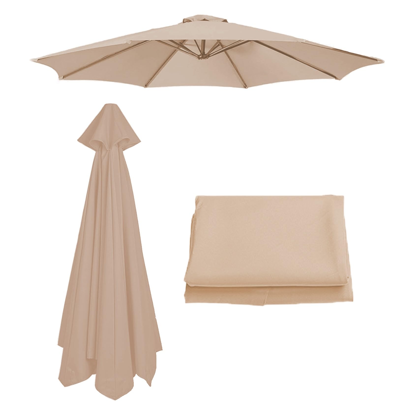 GZDXBF Replacement Umbrella Cover For 6.5ft/7.5ft/8.2/8.8/9.8/11.5FT, Patio Umbrella Replacement Canopy Market Umbrella Replacement Cloth Fit Outdoor Parasol Canopy(Champagne,8 RIBS/230CM(7.5FT))