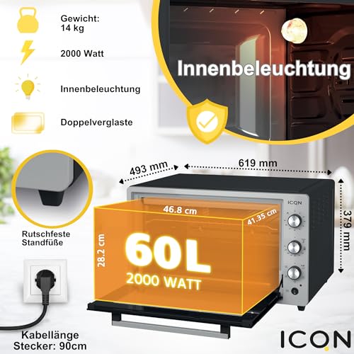 Pizzadom ICQN Minibackofen 60 Liter mit Umluft und Drehspieß