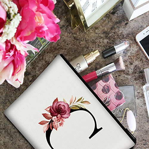Image of Vavabox A-Z Personalized Makeup Bag, Birthday Gifts for Women Mom, Gifts for Best Friend, Bride Bridesmaid Cosmetic bag (C, White)