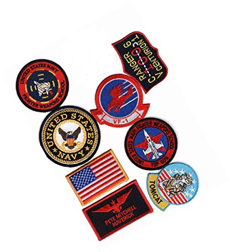 Pete Mitchell Navy Fighter Iron On Sew on Patch Set (8 PC Set)