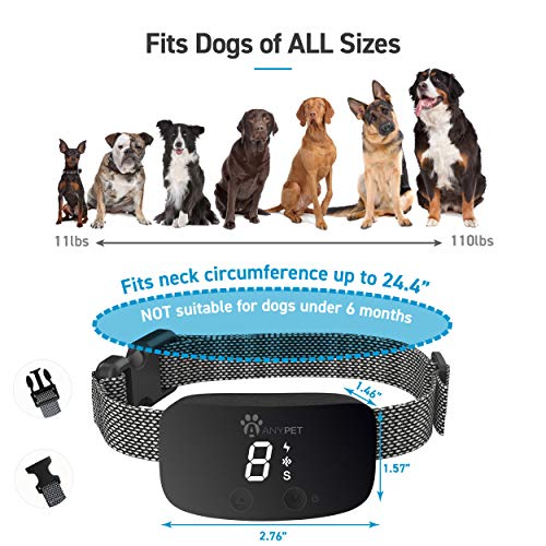 Anypet Dog Bark Electronic Training Collar With Sound, Vibration And Static Modes, 7 Levels Of Intensity, Soft Nylon Material, Easy-Snap Buckle, And Rechargeable Light-Up Led Display #TOP1