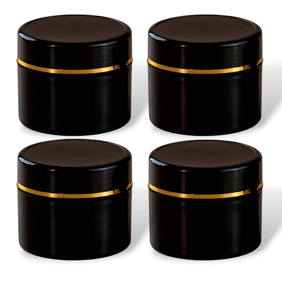 Aarogyam Herbals Black Cosmetic Empty Jar with Gold Accent Band, Plastic Container Recyclable for Makeup, Creams, Lotions, Sugar Scrubs and DIY Beauty Items - Pack of 4 (150ml)-image-27