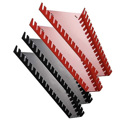Reniteco Plastic Wrench Organizer, Premium High-density Wrench Holder, Large Wrench Racks for Wall and Tool Box, 64 Slots Fit SAE&Metric Wrench Tray(2Red2Black)