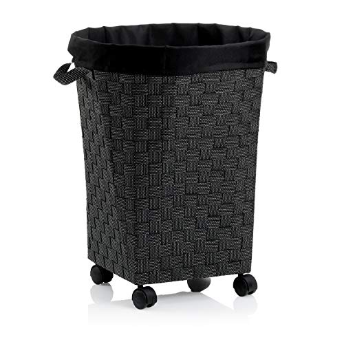 MamboCat - Cesto portabiancheria Porto, altezza 55 cm, 44 cm, con rotelle, sacca per biancheria rimovibile, per bagno, cameretta dei bambini, colore: nero
