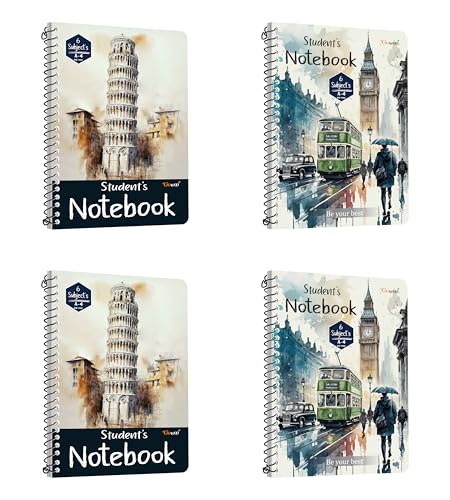 Image of GOWOO A4 size Ruled spiral notebook || set of 4 || 800 pages || 4x200 pages each notebook || Daily Practice Book