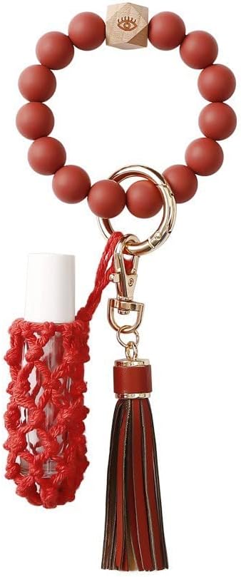 Sither Silicone Keychain Ring for Women Cute Keyring Bracelet Bangle with Tassel Car Keychain Holder for Momr's Gift Red