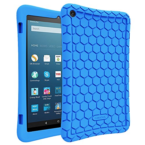 Fintie Silicone Case for Amazon Fire HD 8 (Previous Generation - 6th) 2016 Release - [Honey Comb Series] [Kids Friendly] Light Weight [Anti Slip] Shock Proof Silicone Protective Cover, Blue