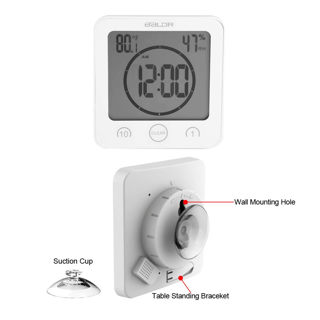 Reloj de baño Digital con Ventosa de Pared Impermeable, Pantalla Grande, Temporizador de Ducha, con Alarma, termómetro de Temperatura, higrómetro, Temporizador de Cuenta Regresiva