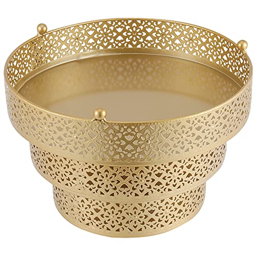 HAKZEON 3-Piece 8,10,12 Inches Diameter Cake Stand Set, Gold Round Metal Cake Stands, Golden Hollow Cake Stand Dessert Cupcake Pastry Display Plates for Weddings, Parties, Events,Home Decoration