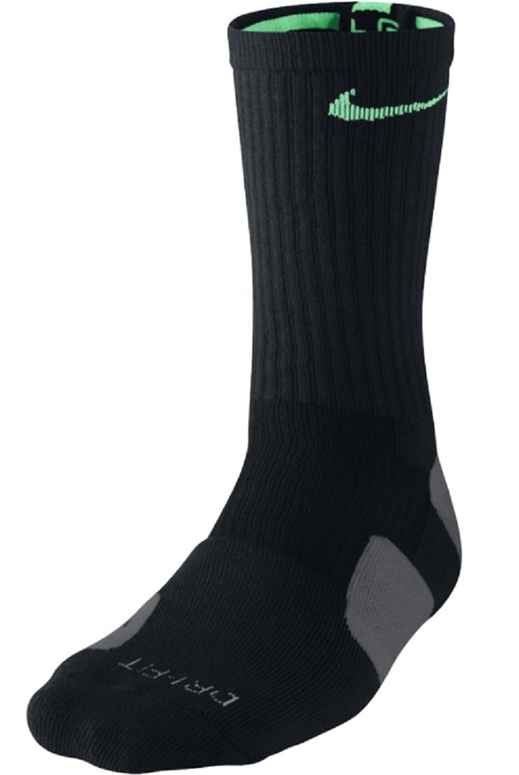 Nike Elite Basketball Crew Socks Black Dark Grey Green Glow SX3693-030 Size 8-12