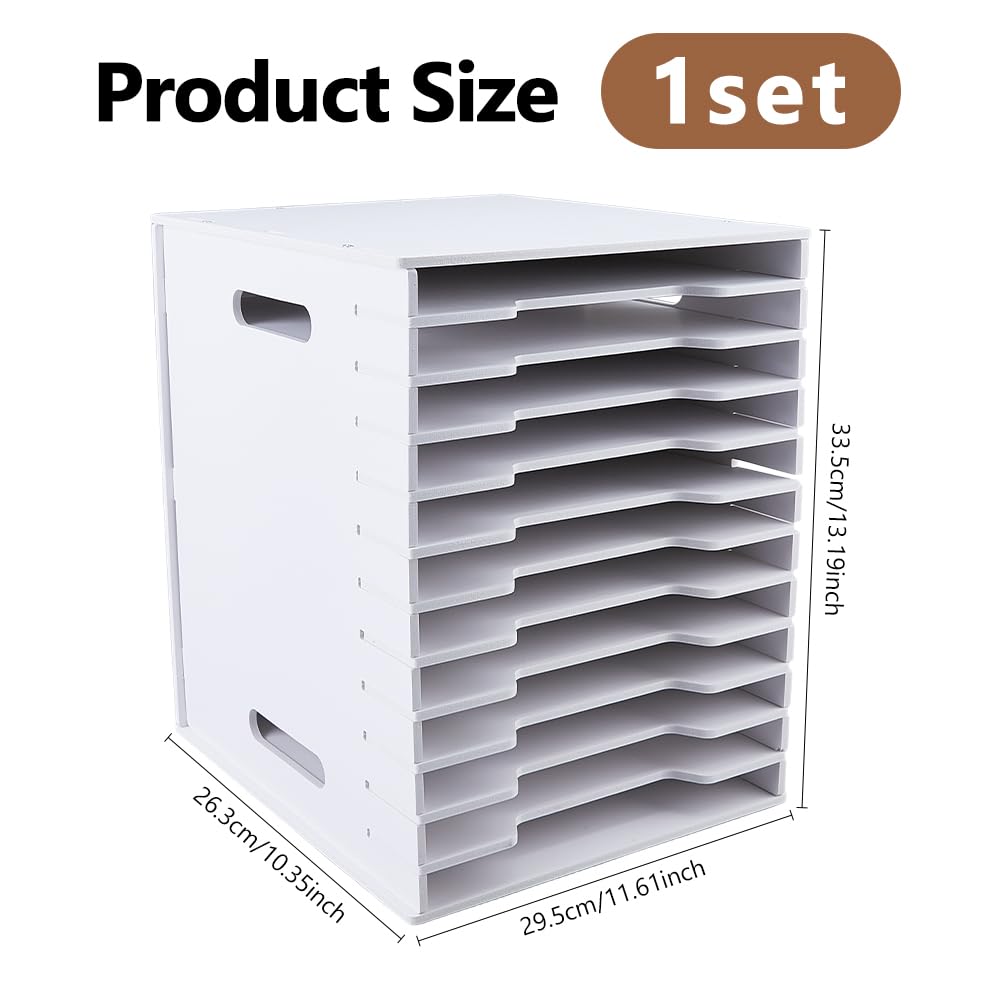 DICOSMETIC 12 Fach Scrapbook Papier Organizer Aufbewahrung 29.5x26.3x33.5 cm Weiß Karton Aufbewahrungsregal Stapelbare Papierablagen Halterung Schreibtisch Ordnerregal Für Homeoffice Dekoration