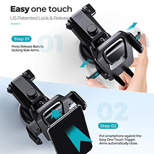 Image of CLOUDVALLEY Easy One Touch Dashboard & Windshield Universal Car Mount Phone Holder Desk Stand with Suction Cup Base and Telescopic Arm for iPhone, Samsung, Google, More Smartphones