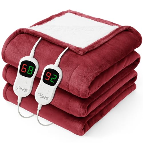 Image of Homemate Electric Heated Blanket King - 100 inchx90 inch Heating Bed Blankets Throw with 10 Heating Levels 8 Hours Auto Off Fast Heating Over-Heated Protection Ultra Soft Warm Flannel ETL Certified Red
