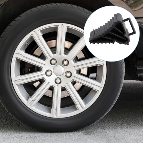 Focenat 4 Stück Unterlegkeil mit Griff, Bremskeile Auto, Anhängerkeile Schwarz, Kunststoff, Heavy Duty, Radkeil für PKW, Anhänger, Wohnwagen, Wohnmobil