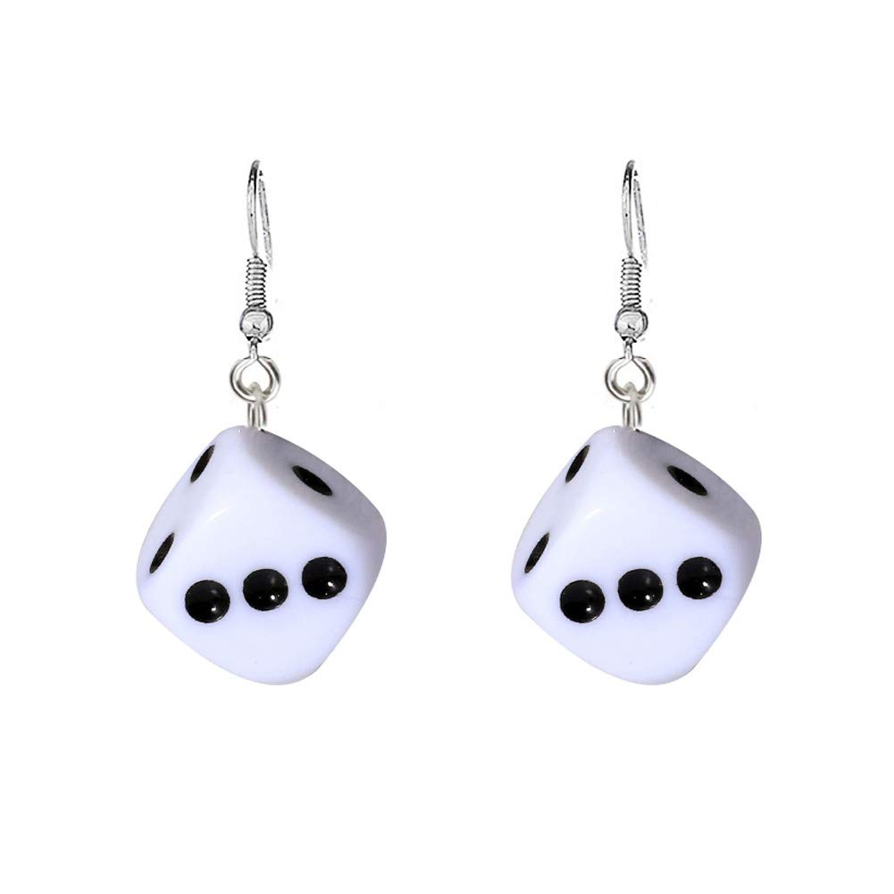 Personality 3D Dice Dangle Earrings for Women Punk Resin Black White Cube Dice Drop Earrings Funny Geometric Party Jewelry
