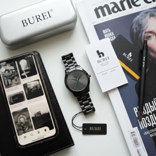 Image of BUREI Men's Wrist Watch, Analog Stainless Steel Dress Waterproof Quartz Watch for Men with Japanese Movement,Refined Gifts for Men, Boyfriend, Husband, Dad